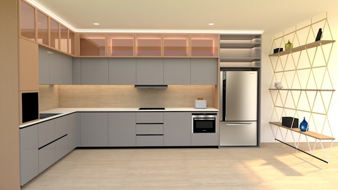 create luxury 3d kitchen design with realistic rendering
