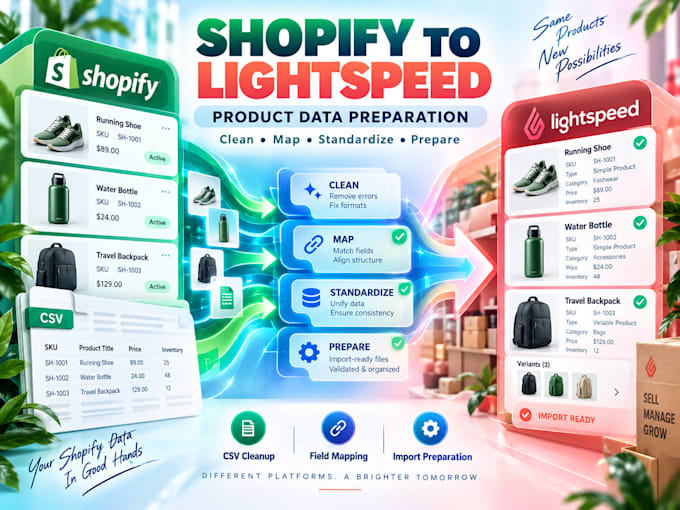 clean, map and prepare shopify product data for lightspeed import