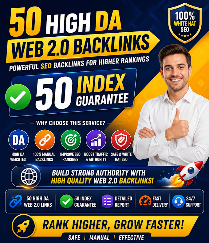 create 50 high da web 2 0 backlinks with 50 index guarantee