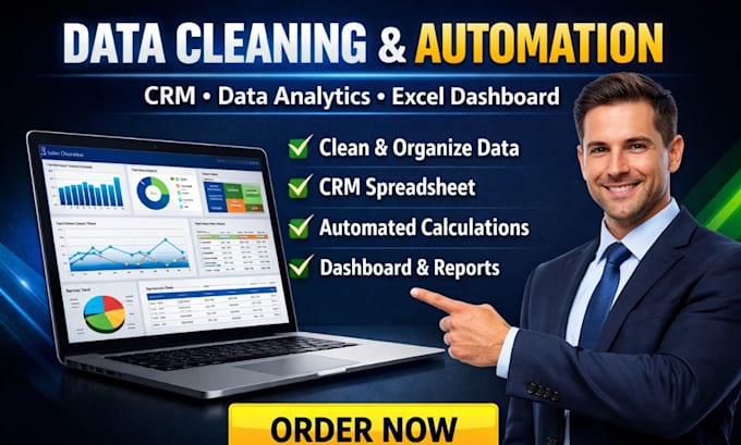 do data cleaning, CRM setup, data analytics and automation in excel
