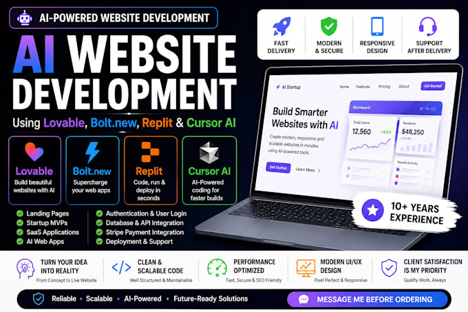 create modern ai powered websites with lovable, bolt, replit, and cursor