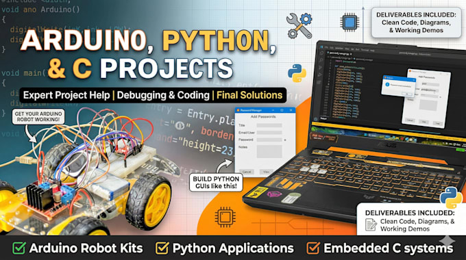 help with arduino, python and c programming projects