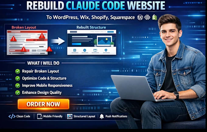 build or fix claude code website to wordpress wix or squareaspace clean export