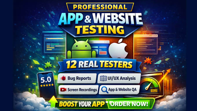 Test app, 12 testers, android ios app testing, qa user testing, website ...