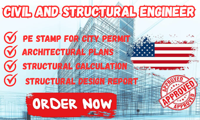 structural design calculation for building permit approval and pe stamp ca fl tx