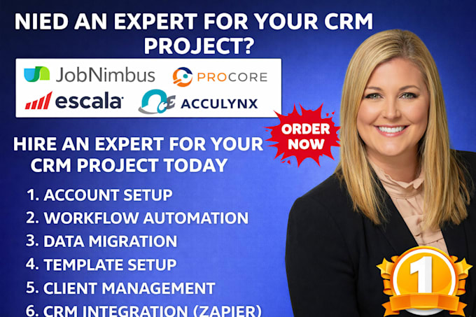 setup jobnimbus, procore, jobber, acculynx CRM workflow, data migration