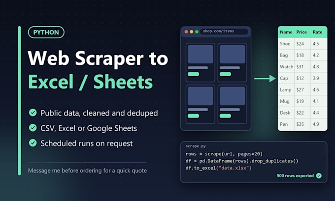 build a python web scraper that exports to excel or sheets