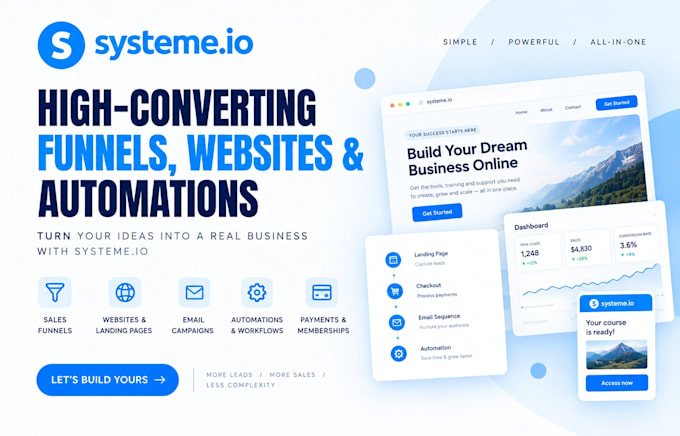 systeme io sales funnel, online course systeme io website landing page funnel