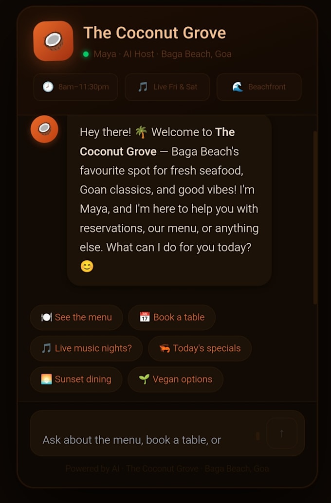 build a restaurant website with chatbot