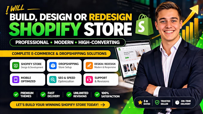 build shopify store, design or redesign shopify website dropshipping store