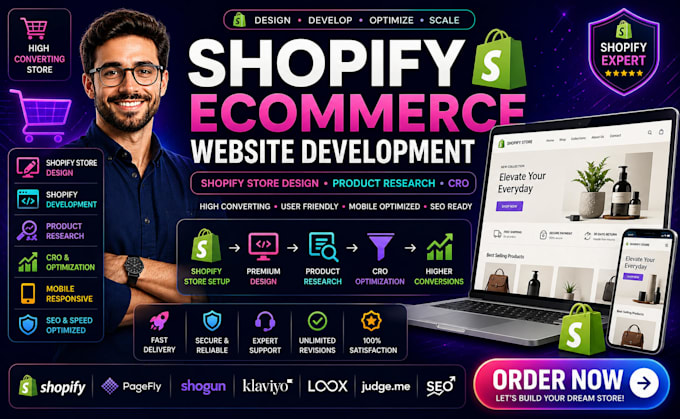 shopify ecommerce website development shopify store design product research cro
