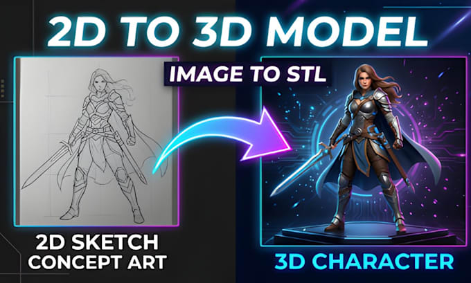 2d-bild in 3d-modell, 3d-charakter, stl-datei für 3d-druck umwandeln