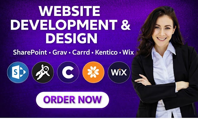 develop and design on sharepoint cms, grav carrd, kentico, webcom wix website
