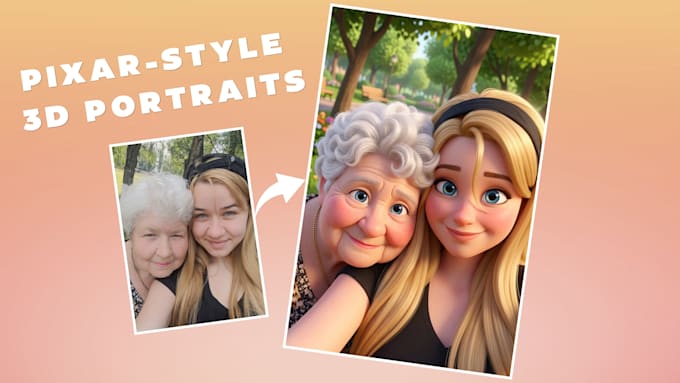 a custom pixar style 3d portrait for you or as a gift