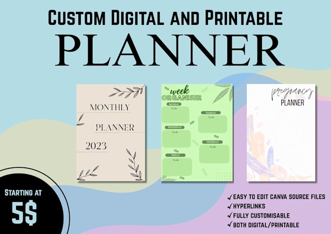 design custom digital and printable planner, journal