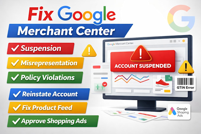 fix google merchant center suspension, policy violations and errors