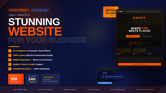 create a stunning business website with animations and professional de