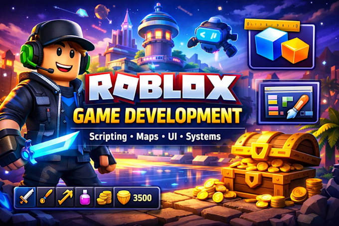 develop a complete roblox game with scripting, roblox map design, UI and systems