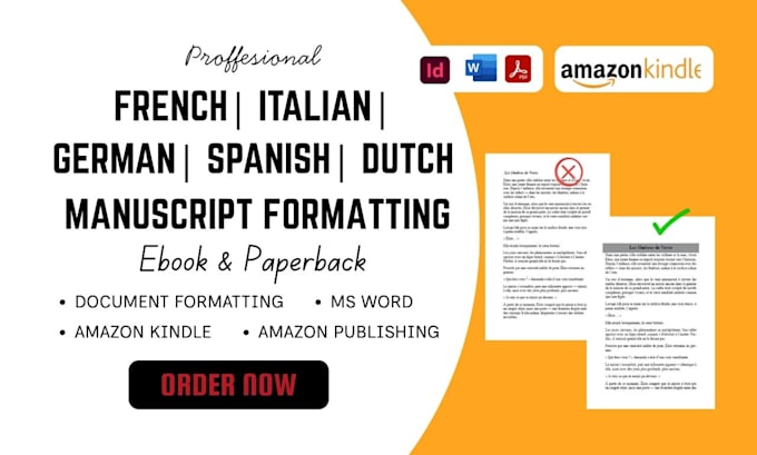 design, format french, spanish, italian,  dutch manuscript, book layout design