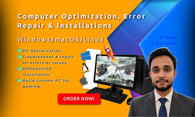 do windows or mac computer optimization to fix slow pc laptop and repair errors