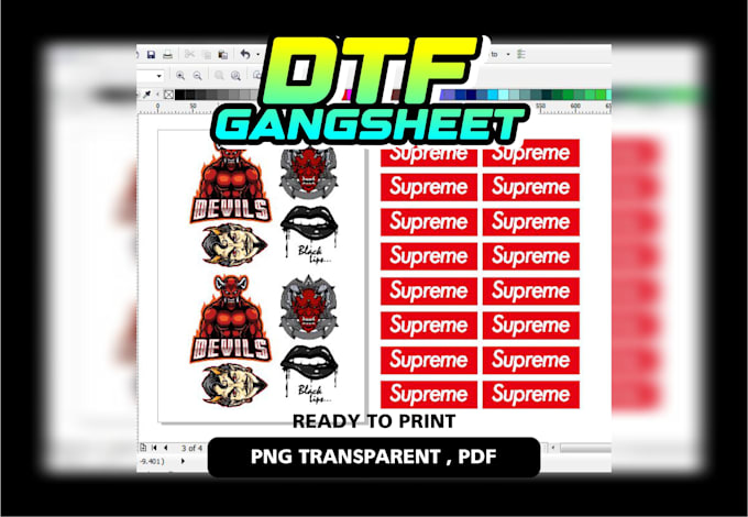 create custom dtf gangsheet ready for printing and heat transfer