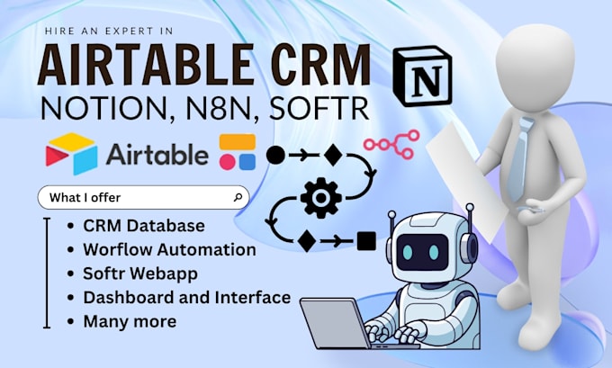 setup airtable database crm, notion workspace template, n8n automation, softr