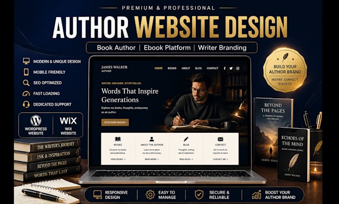create author website, book author website, ebook website, author landing page