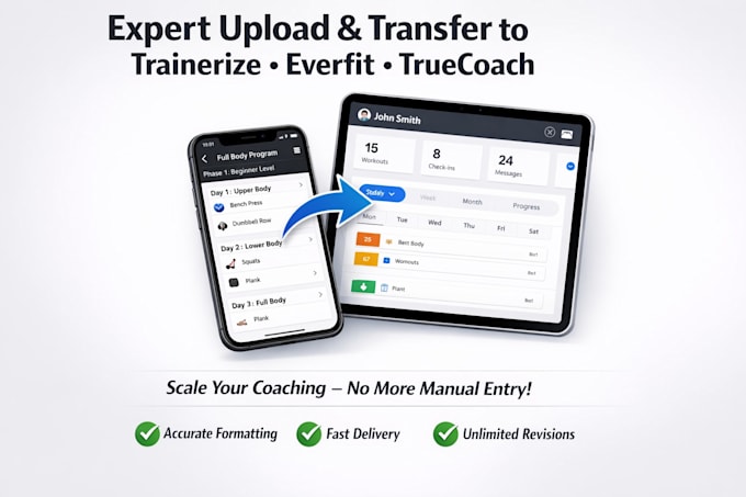 setup upload transfer workout programs trainerize everfit truecoach fast