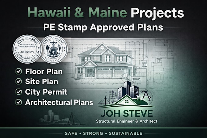 architectural stamp pe stamp city permit in huwaii and maine