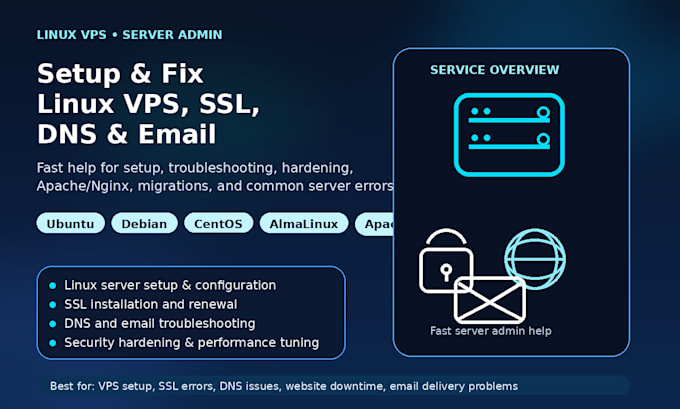 setup and fix your linux vps server, SSL, dns, and email issues