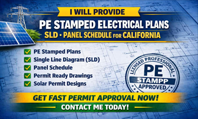 Provide pe stamp, electrical plans, sld, panel schedules for california ...