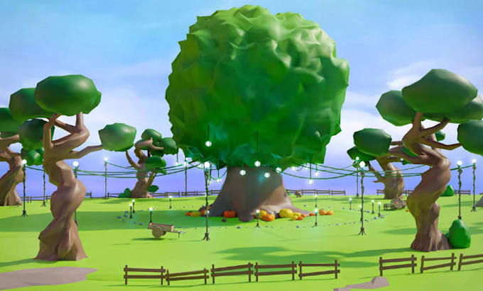 create stylized cozy fantasy 3d game environment in unity or unreal engine