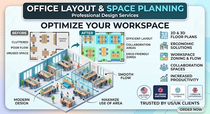 create modern office space planning and layout design