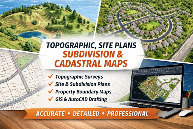 prepare topographic, site plans, subdivision and cadastral maps