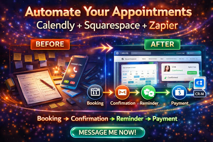 setup calendly with squarespace redesign, zapier automation booking system CRM