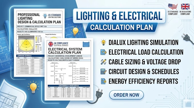 do lighting ,electrical calculation plan, load plan