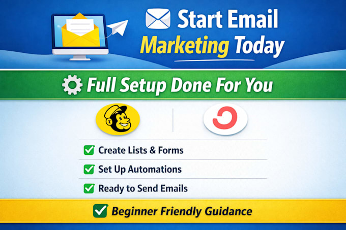 set up mailchimp or converkit email marketing system for beginners