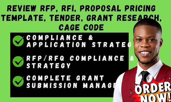 review rfp, rfi, proposal pricing template, tender, grant research, cage code