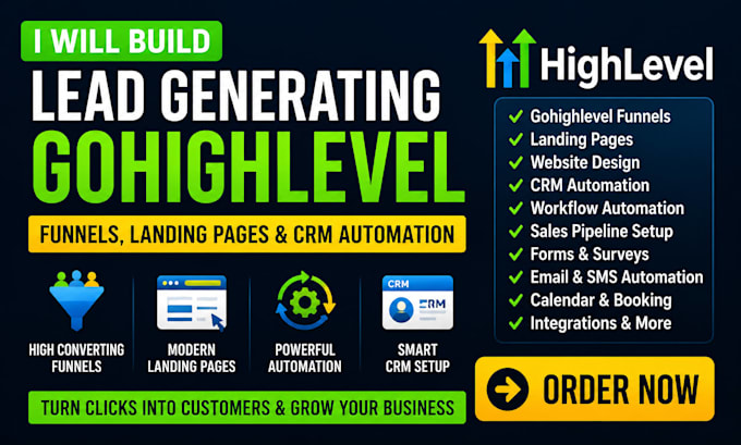 build lead generating gohighlevel funnels, landing pages, crm automation