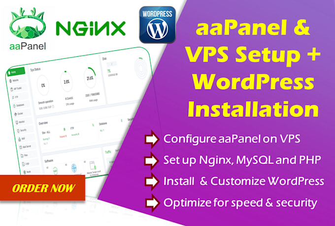 install aapanel on vps, set up nginx, mysql, PHP, install wordpress, dns and SSL