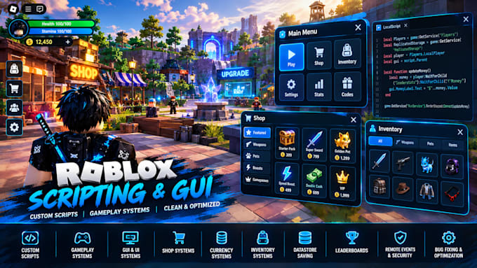 create custom roblox lua scripts, systems and gui