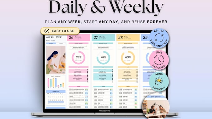 design productivity and routine planner for daily, weekly, monthly goals