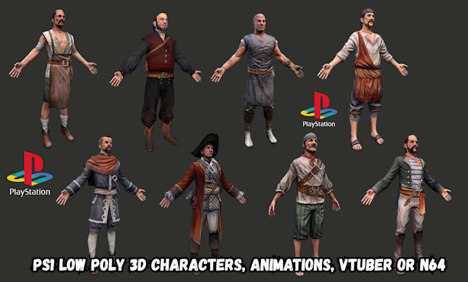 create retro stylized ps1, ps2 game character, rig, n64, game asset, animation