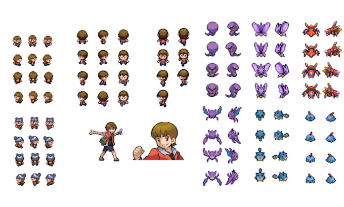 Create custon gen 3,4,5 pokemon character, overworld sprite, battle ...