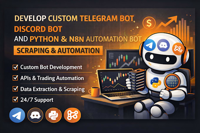 develop custom telegram bot discord bot and python n8n automation bot scraping