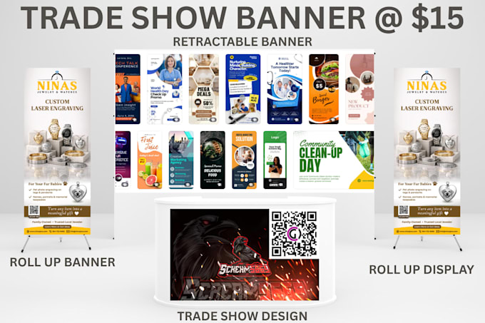 Create event trade show banner, trade show booth design, signage roll ...