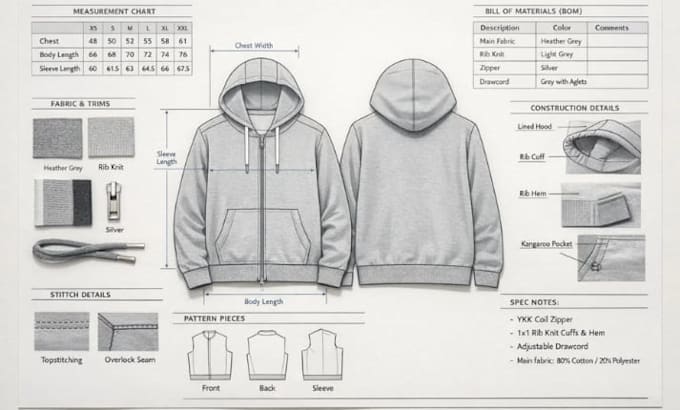 create custom techpack and garment dev for clothing brand and apparel production