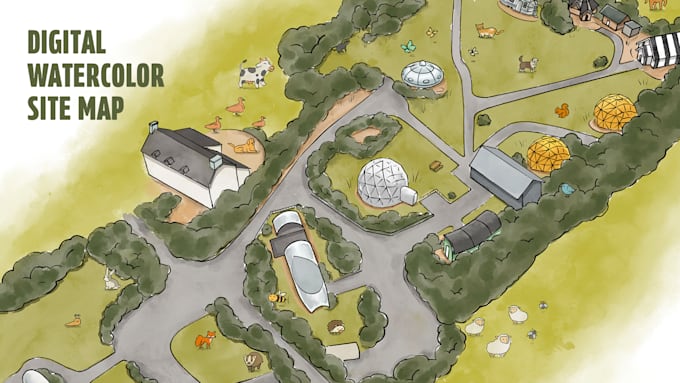 illustrate custom digital watercolor site map