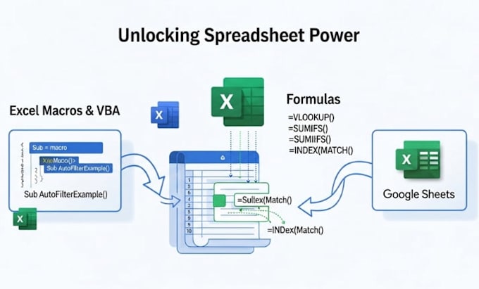 automate excel macros, vba, formulas and google sheets