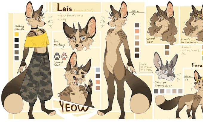 draw your furry or fursona reference sheet